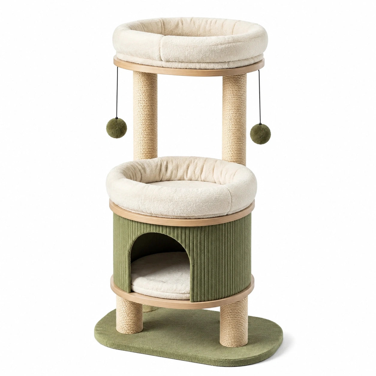 Tiragraffi a Due Livelli con Cuscini in Poliestere Beige e Verde