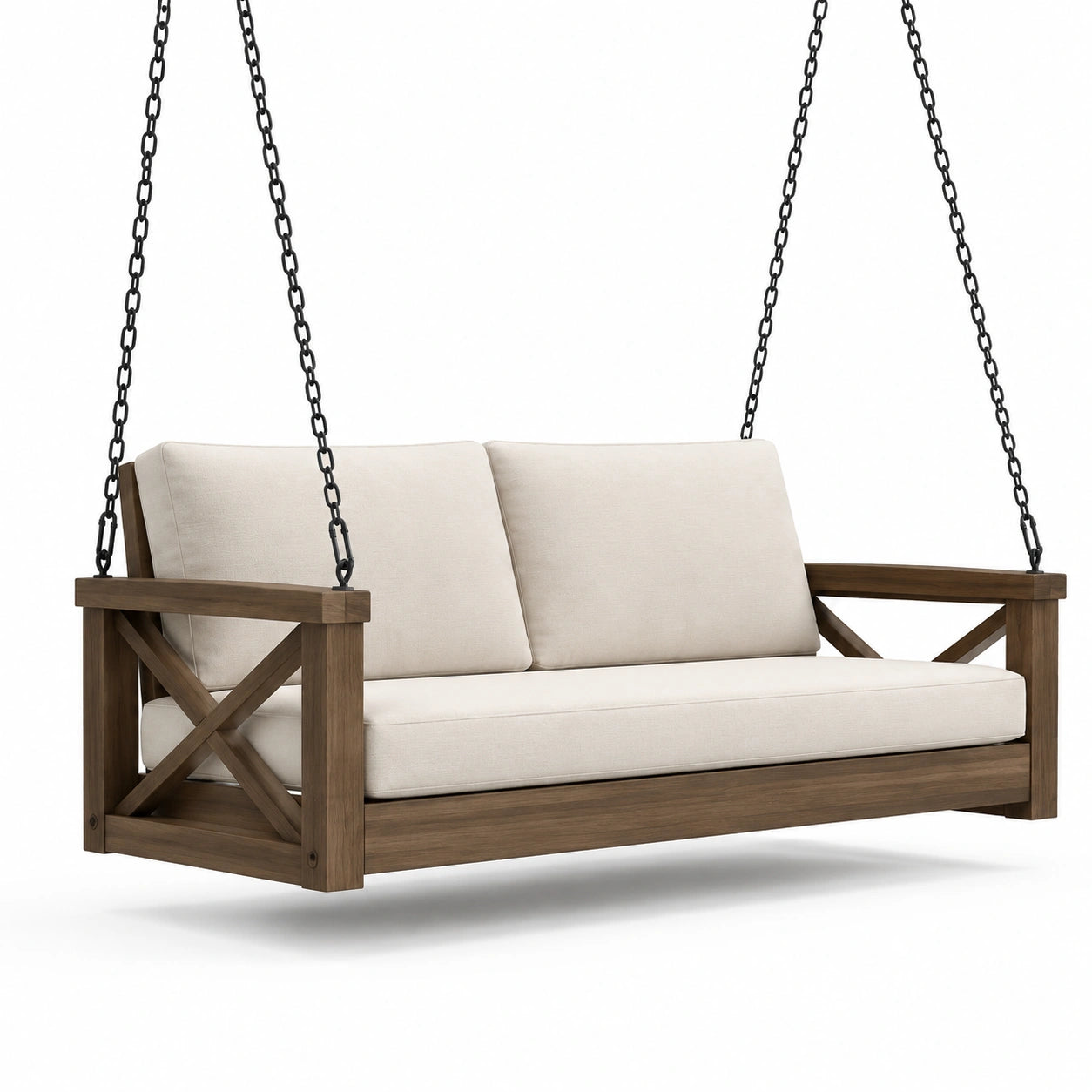 Dondolo da veranda in legno e tessuto poliestere beige