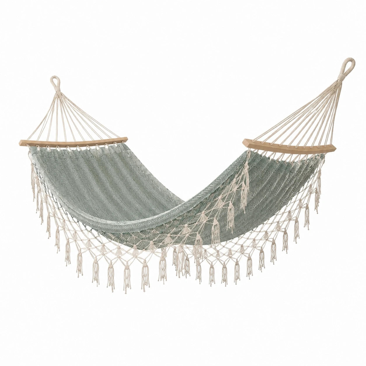 Amaca in Cotone e Legno Verde con Frange