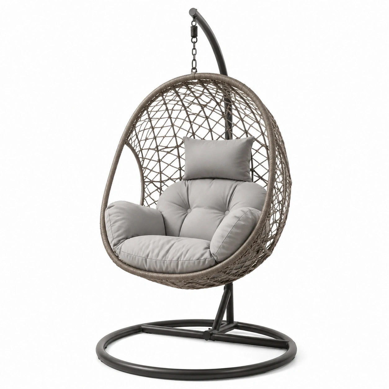 Sedia Sospesa in Rattan Sintetico con Cuscini Grigi