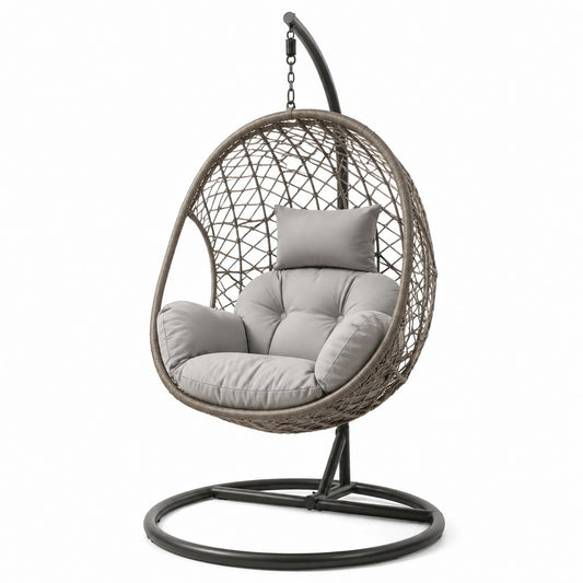 Sedia Sospesa in Rattan Sintetico con Cuscini Grigi