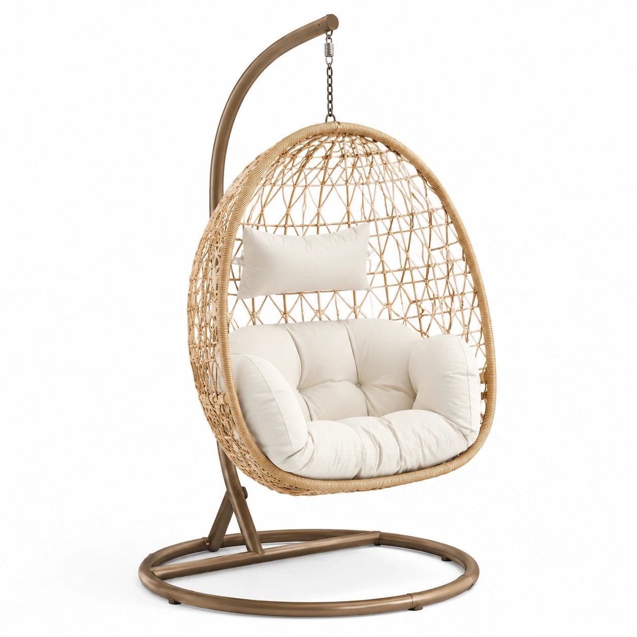 Sedia pensile in metallo con rattan sintetico beige