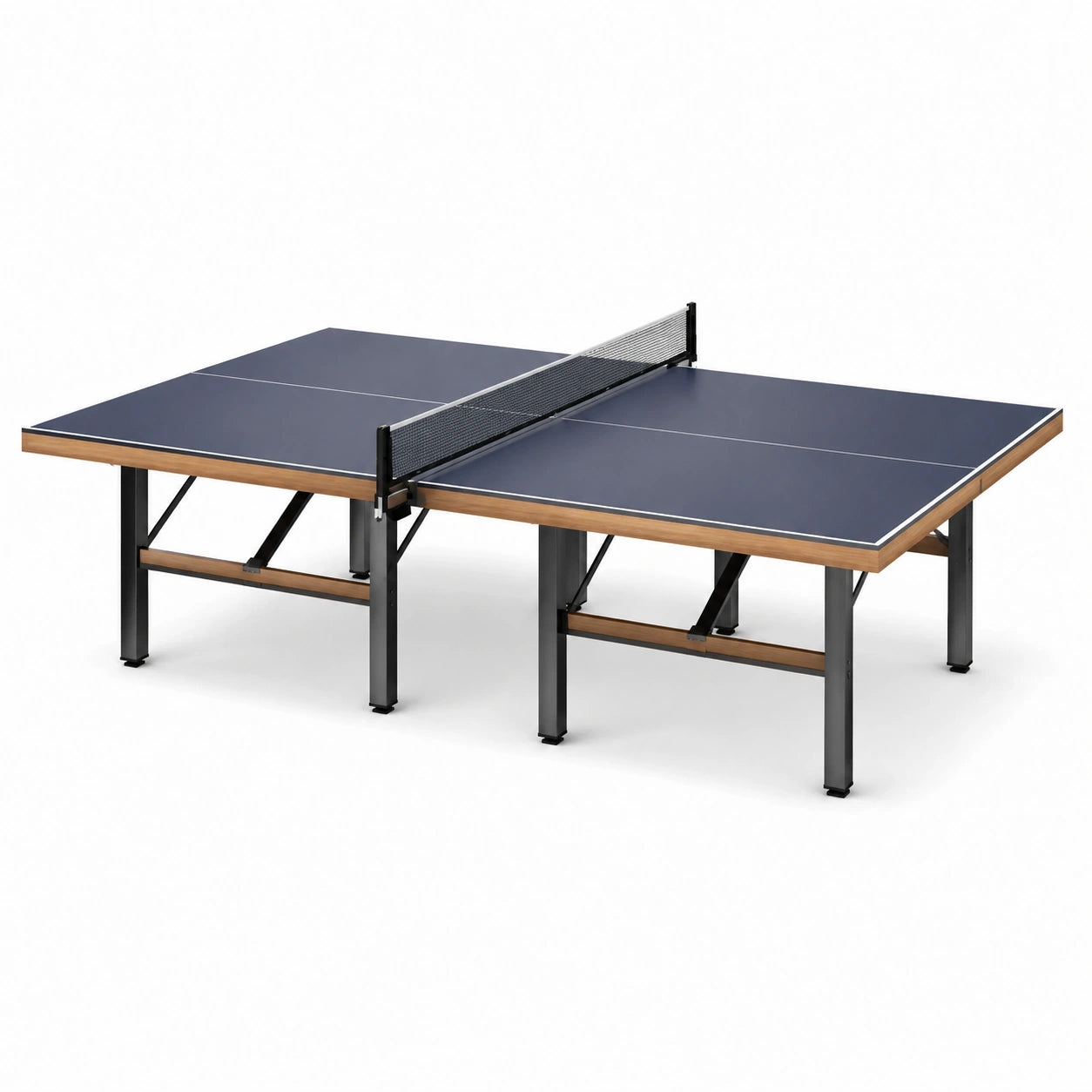 Tavolo da ping pong blu con piano in MDF e gambe in metallo