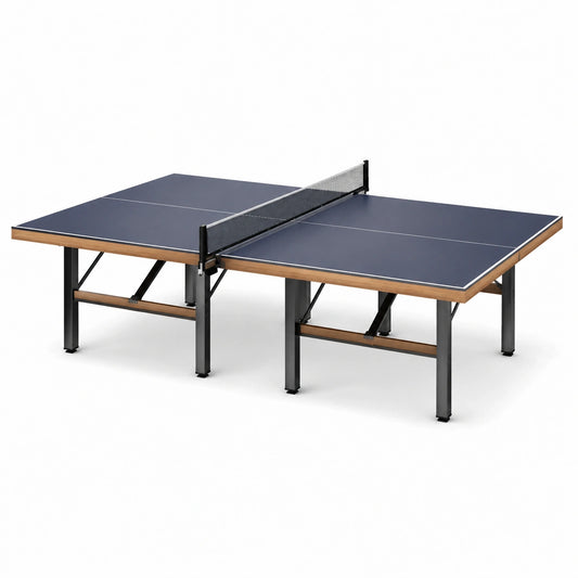 Tavolo da ping pong blu con piano in MDF e gambe in metallo