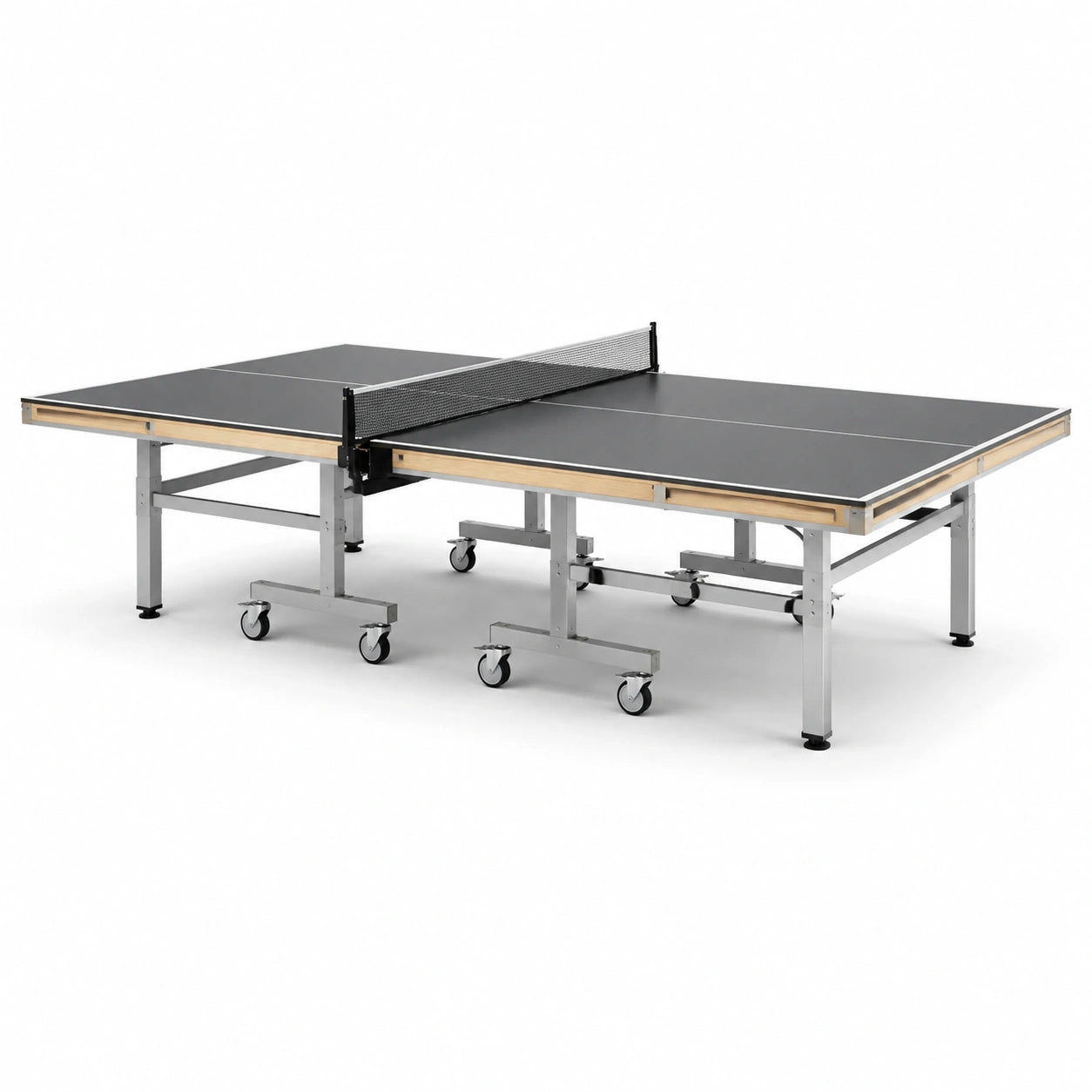 Tavolo da ping pong pieghevole nero con superficie in melamminico e struttura in acciaio