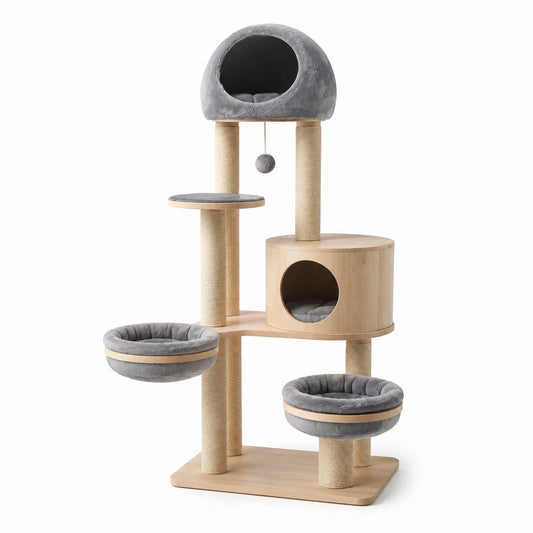 Albero Tiragraffi per Gatti in Legno e Sisal con Cuccia a Cupola