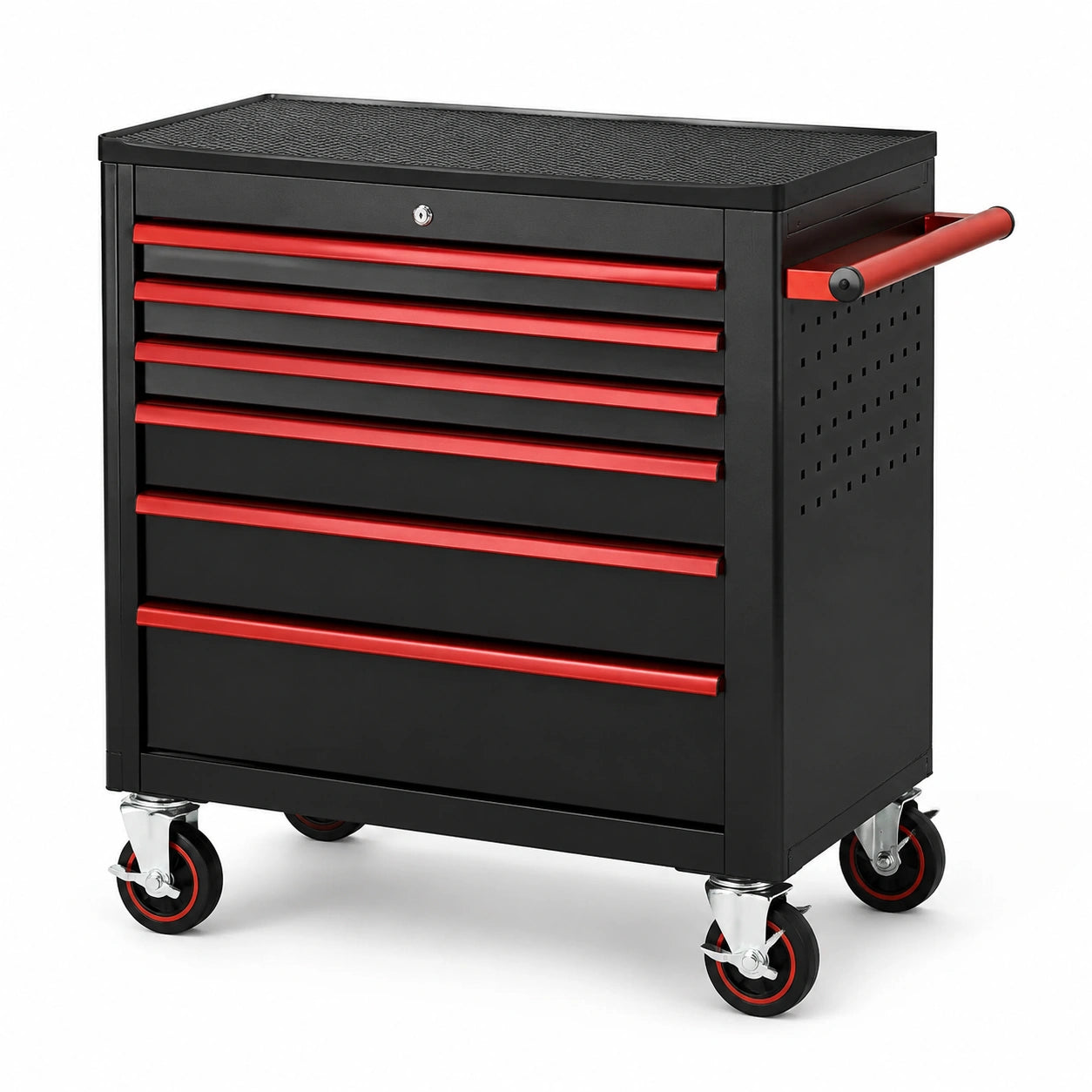 Carrello portautensili in metallo nero e rosso con 6 cassetti