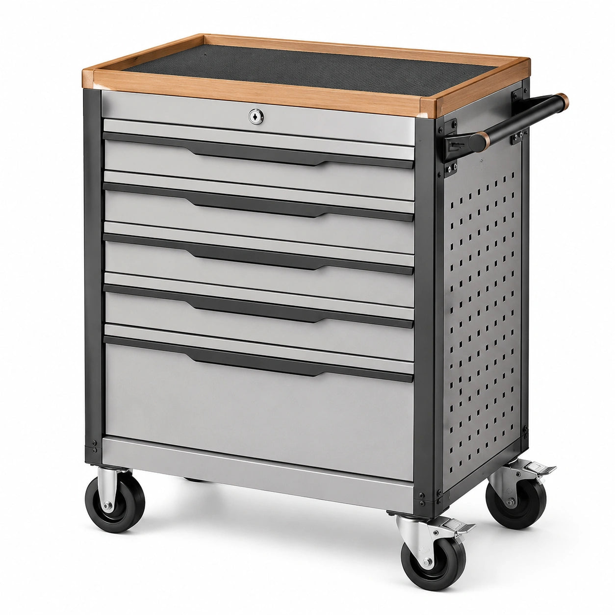 Carrello portautensili in metallo e legno, 5 cassetti