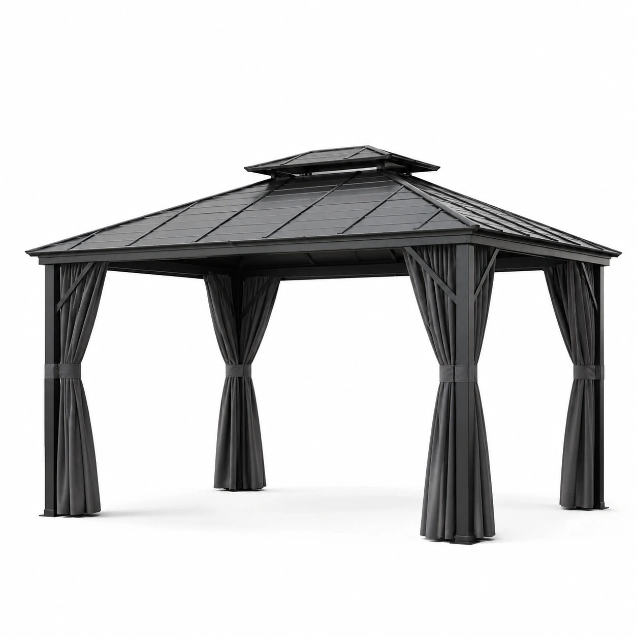 Gazebo in Alluminio con Tetto e Tende Grigio 300x360 cm