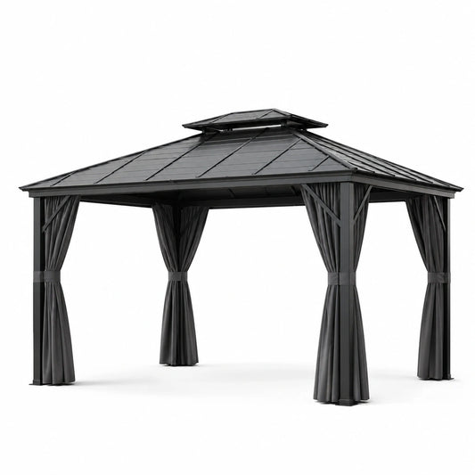 Gazebo in Alluminio con Tetto e Tende Grigio 300x360 cm
