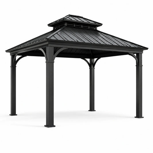 Gazebo quadrato in alluminio e acciaio nero 3x3 m
