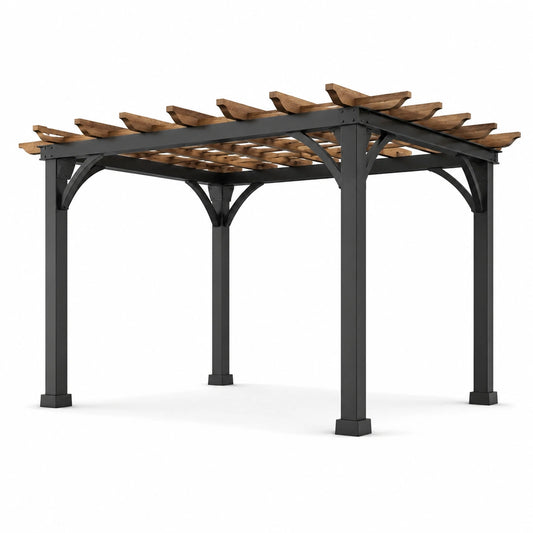Pergola in Metallo e Legno di Pino 300x400 cm Nero e Marrone